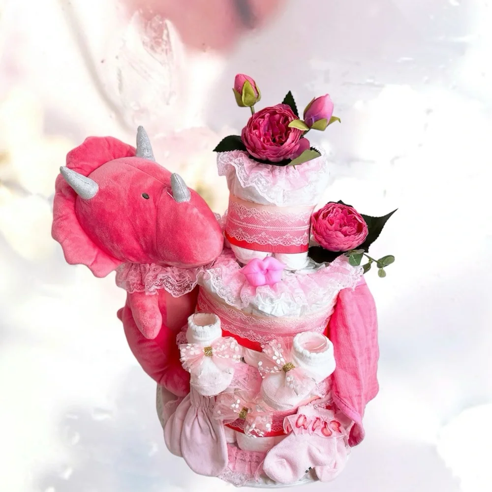 Dinosaur Girl Diaper Cake, Baby Shower Gift